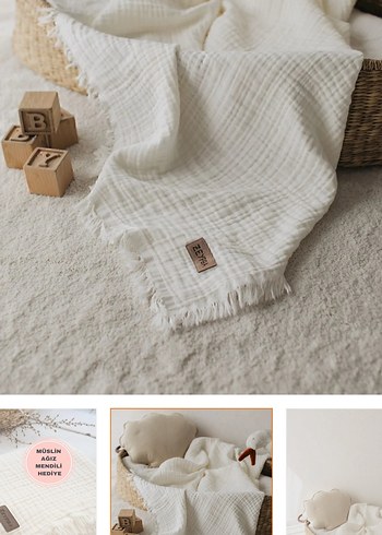 Ekru 4 Katlı Müslin Bebek Battaniyesi - Görsel 3