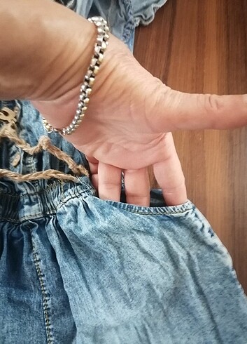 4 Yaş Beden mavi Renk Yazlık ince kot kumaş tulum cepli