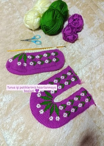 Tunus İşi Çiçek Desenli Patik