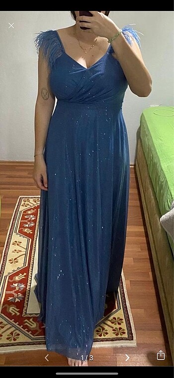 Mavi simli tüy detaylı abiye