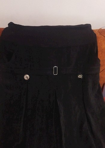 Düğmeli Siyah Süet Hamile Midi Etek
