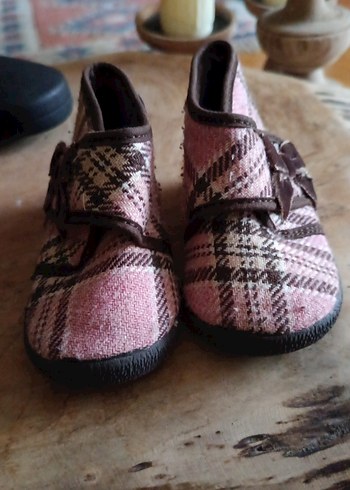 Kız Çocukları İçin Pembe Ekose Yün Terlik - Görsel 9