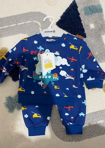 Renkli Baskılı Mavi Erkek Bebek Takımı