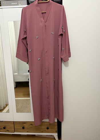 Gül kurusu taşlı abaya - Görsel 2