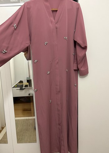 Gül kurusu taşlı abaya - Görsel 3