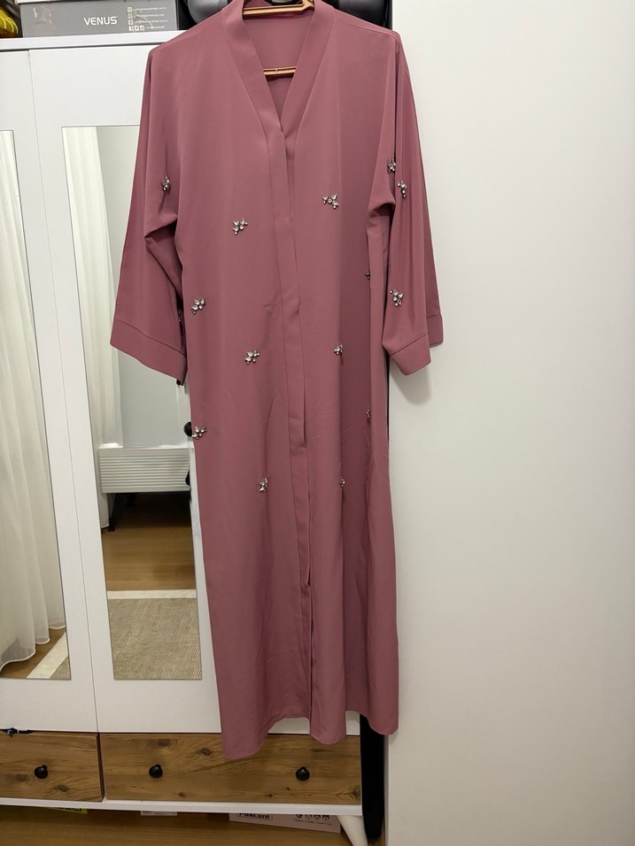 Gül kurusu taşlı abaya - Görsel 2