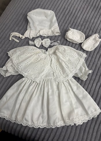 Kız Çocuk Beyaz Dantel Nakışlı mevlüd Elbise Seti - Görsel 2