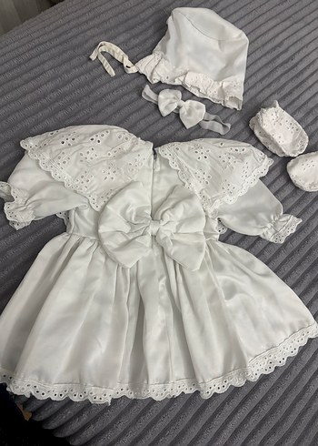 Kız Çocuk Beyaz Dantel Nakışlı mevlüd Elbise Seti - Görsel 3