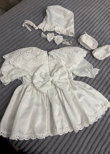 Kız Çocuk Beyaz Dantel Nakışlı mevlüd Elbise Seti - Görsel 4