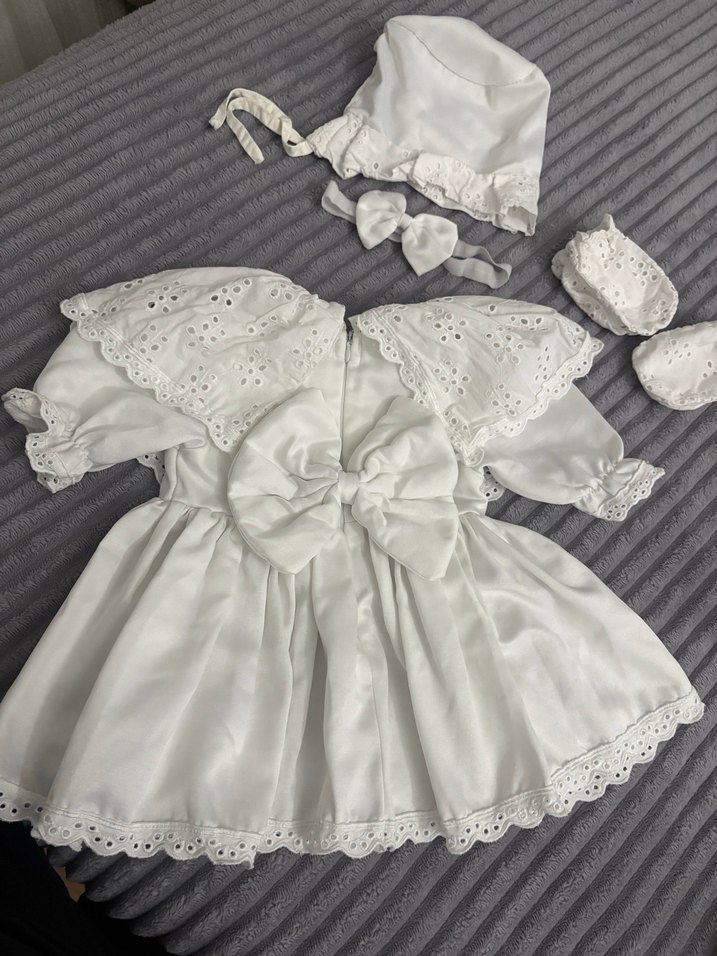 Kız Çocuk Beyaz Dantel Nakışlı mevlüd Elbise Seti - Görsel 3