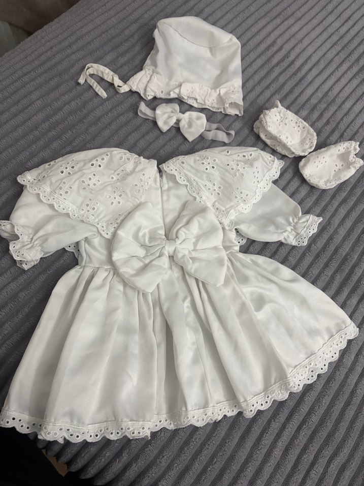 Kız Çocuk Beyaz Dantel Nakışlı mevlüd Elbise Seti - Görsel 4