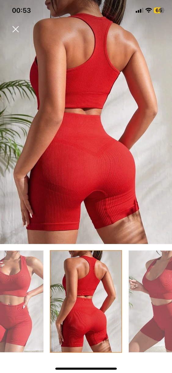 Kırmızı V Yaka Kısa Kadın Spor Takım - Görsel 2