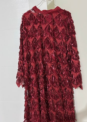 Zara Bordo İşlemeli Uzun Kollu Bohem Elbise