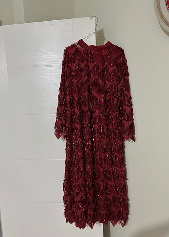 xxl Beden bordo Renk Bordo İşlemeli Uzun Kollu Bohem Elbise