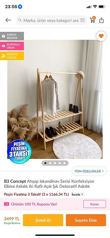 Trendyol & Milla Ahşap İskandinav Elbise Askılık 2 Raflı