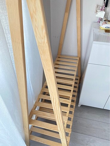 Ahşap İskandinav Elbise Askılık 2 Raflı - Görsel 7