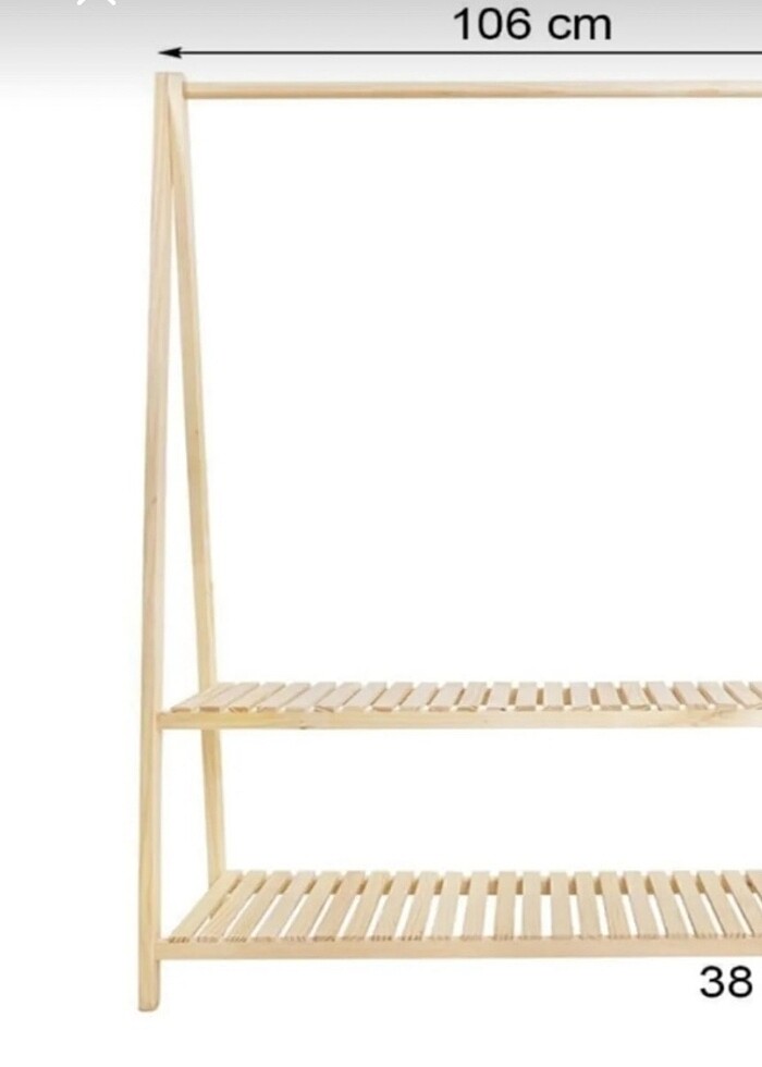 Ahşap İskandinav Elbise Askılık 2 Raflı - Görsel 3