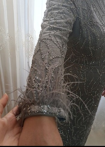 Gri abiye elbise çok şik 46 beden