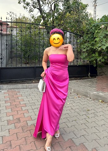 Straplez Saten abiye elbise