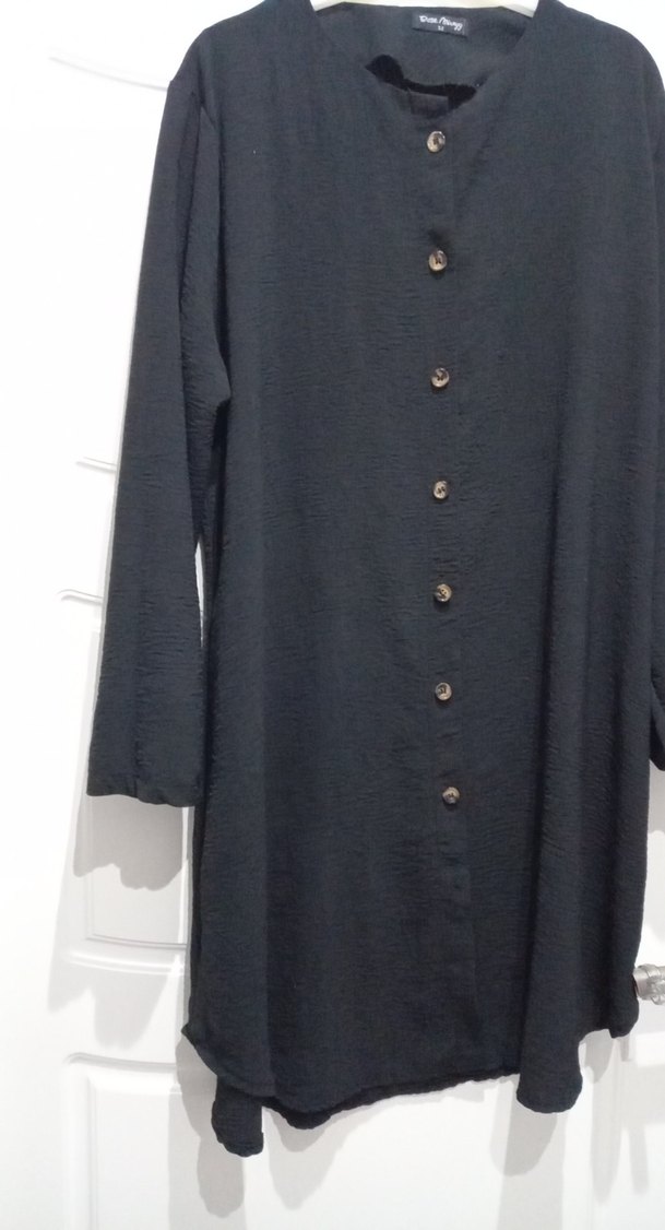 Düğmeli Siyah Keten Kadın Tunik 52 beden  ama 48 uyumlu - Görsel 3