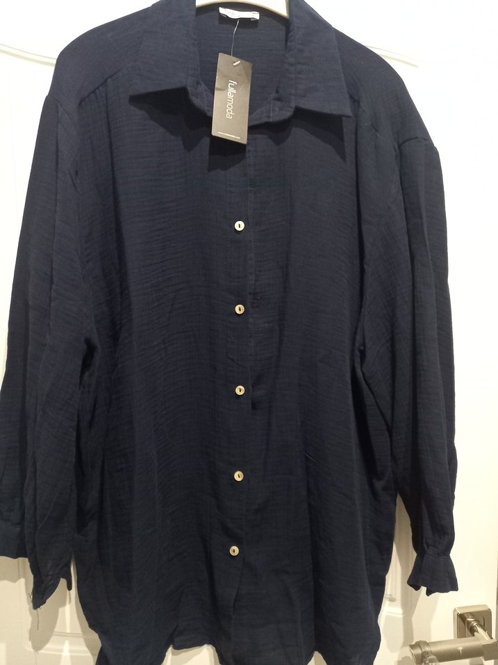 Keten  lacivert bayan Gömlek - Görsel 3