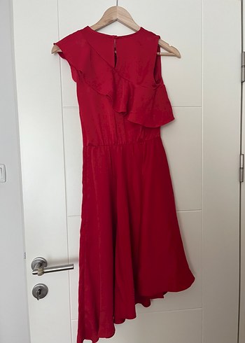 Kırmızı Fırfırlı Uzun Abiye Elbise - Görsel 4