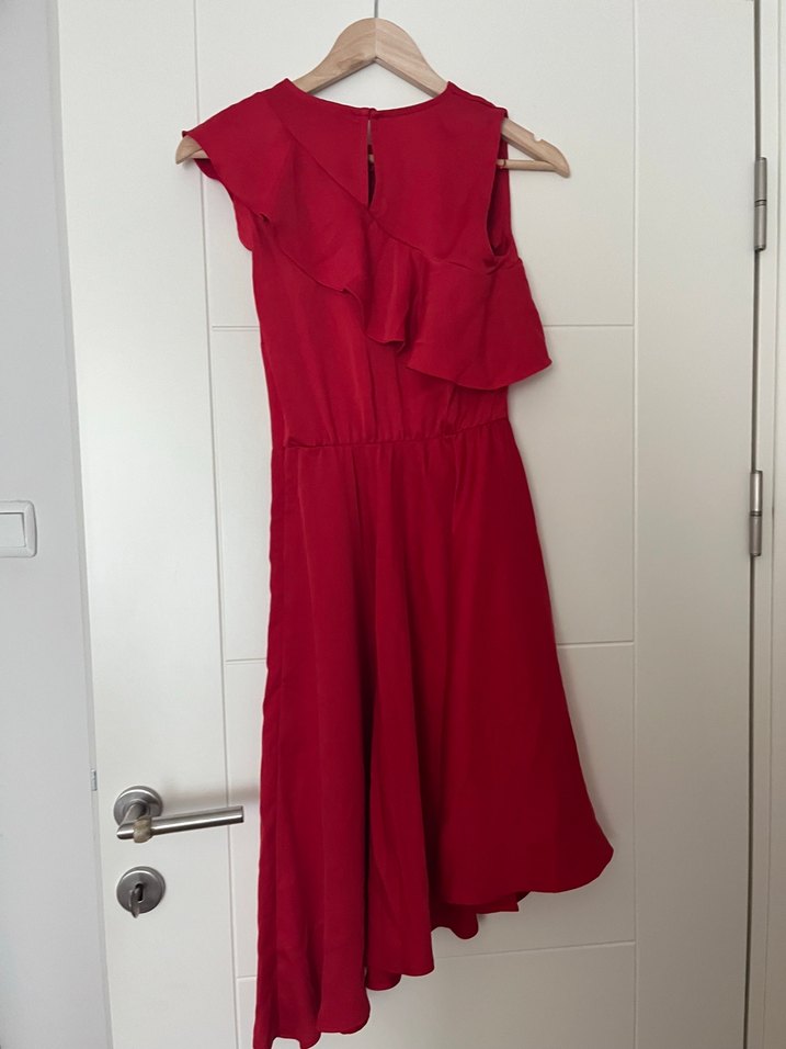 Kırmızı Fırfırlı Uzun Abiye Elbise - Görsel 4