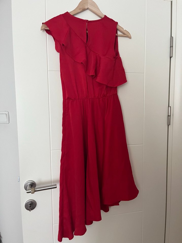 Kırmızı Fırfırlı Uzun Abiye Elbise - Görsel 3