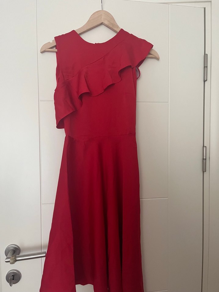 Kırmızı Fırfırlı Uzun Abiye Elbise - Görsel 5