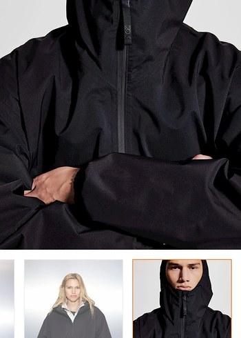 Siyah Kapüşonlu Kadın Kışlık Yağmurluk - Görsel 6