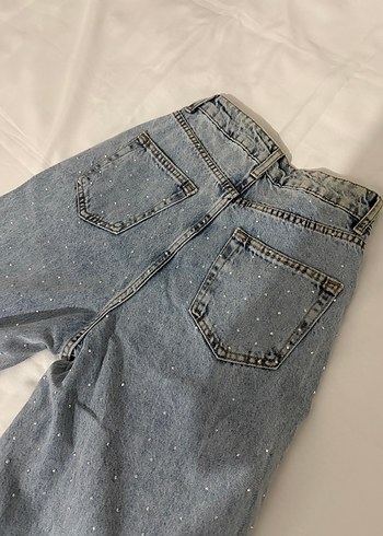 Taşlı Bol Paça Mavi Jean - Görsel 5