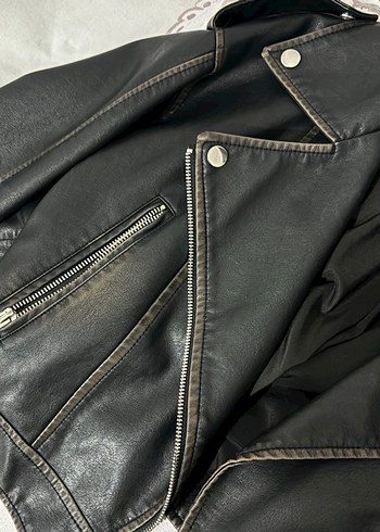 Pull&Bear Siyah Deri Biker Ceket - Görsel 3