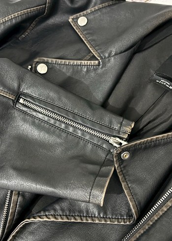 Pull&Bear Siyah Deri Biker Ceket - Görsel 4
