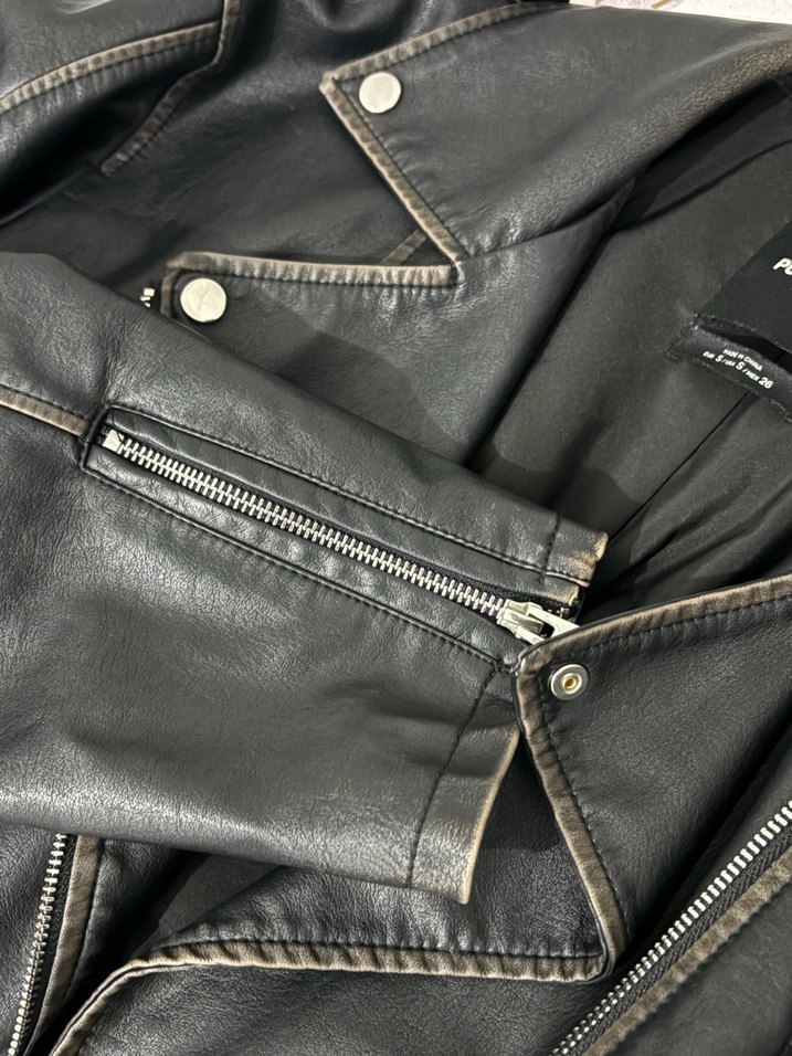 Pull&Bear Siyah Deri Biker Ceket - Görsel 4