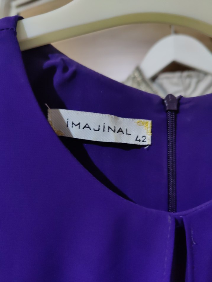 Mor Uzun Kollu Saten Salaş Elbise - Görsel 3