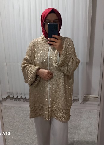 Kırmızı Parlak Triko Boğazlı Salaş simli Kazak - Görsel 4