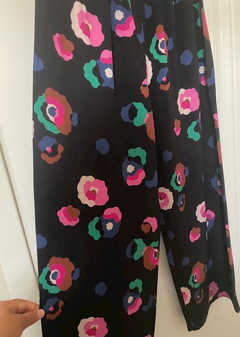 l Beden Çiçek Desenli Bol paça belden lastikli pijama Pantolon