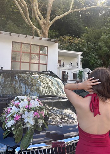 s Beden bordo Renk Bordo Drapeli Uzun Saten Elbise