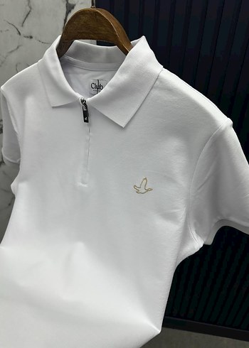 xl Beden Fermuarlı Beyaz Erkek Polo Tişört