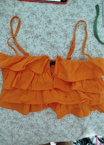 xs Beden Fırfırlı dokuma crop