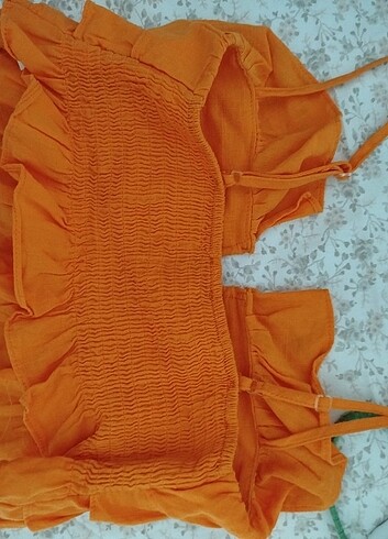 xs Beden turuncu Renk Fırfırlı dokuma crop