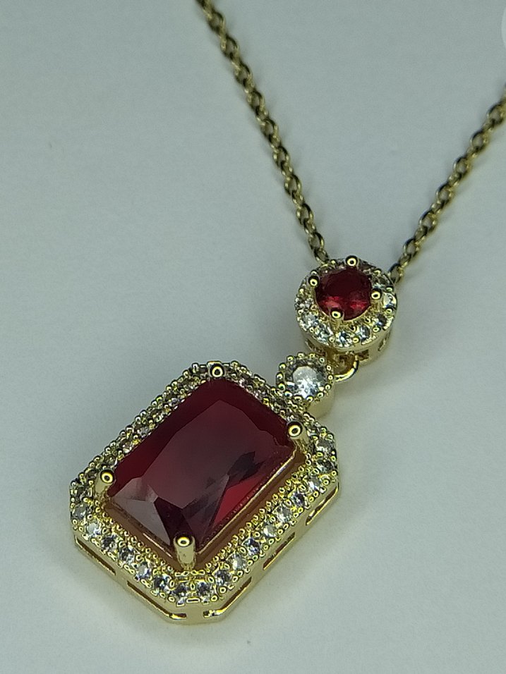 Kırmızı Zirkon Taşlı Zincirli Kolye - Görsel 2