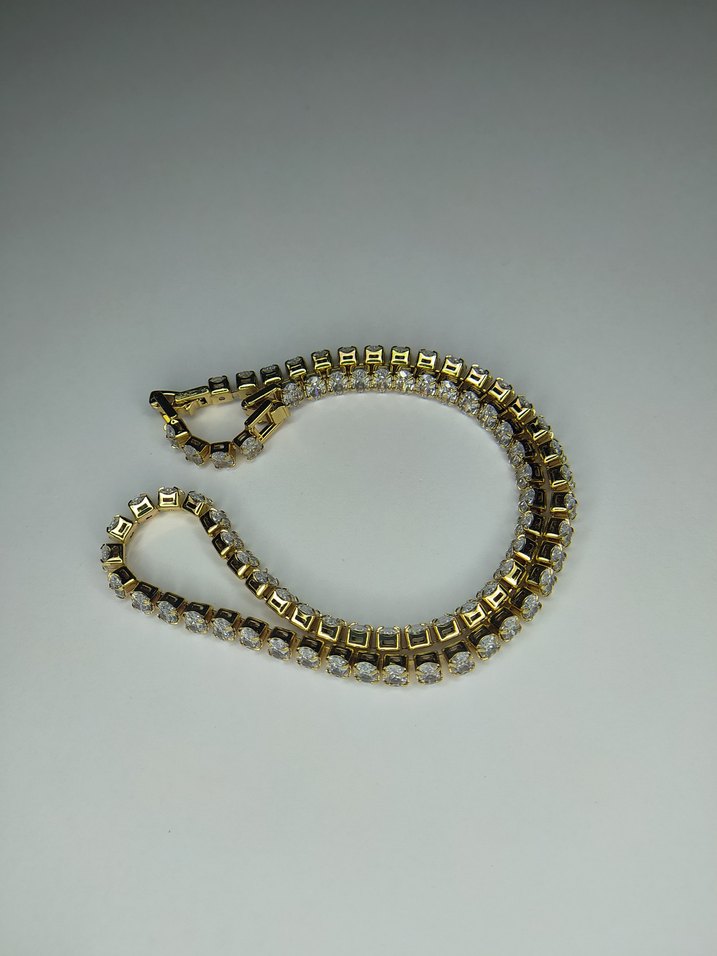 Altın Renkli Uzun Zirkon Taş İşlemeli Zincir Detaylı Kadın Kolye - Görsel 2