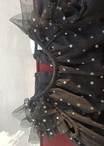 Kız Çocuk Siyah Yıldız simli Volanlı Elbise - Görsel 2