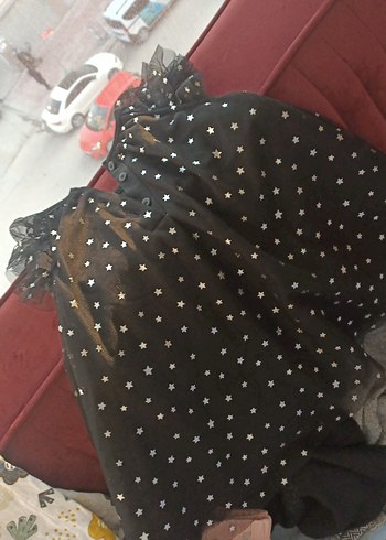 Kız Çocuk Siyah Yıldız simli Volanlı Elbise - Görsel 4