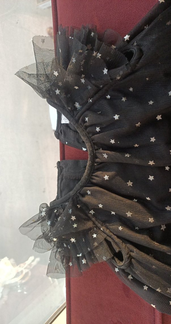 Kız Çocuk Siyah Yıldız simli Volanlı Elbise - Görsel 2