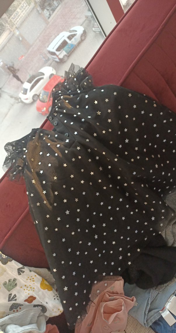 Kız Çocuk Siyah Yıldız simli Volanlı Elbise - Görsel 4