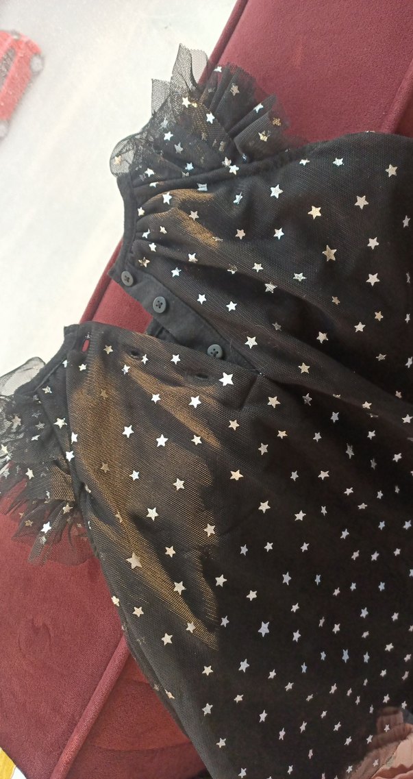 Kız Çocuk Siyah Yıldız simli Volanlı Elbise - Görsel 3
