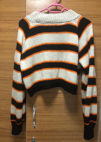 Gri Çizgili Örgü Kadın Kazak - Görsel 2