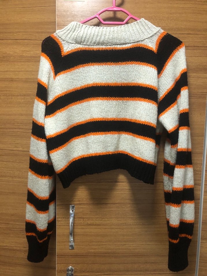 Gri Çizgili Örgü Kadın Kazak - Görsel 2